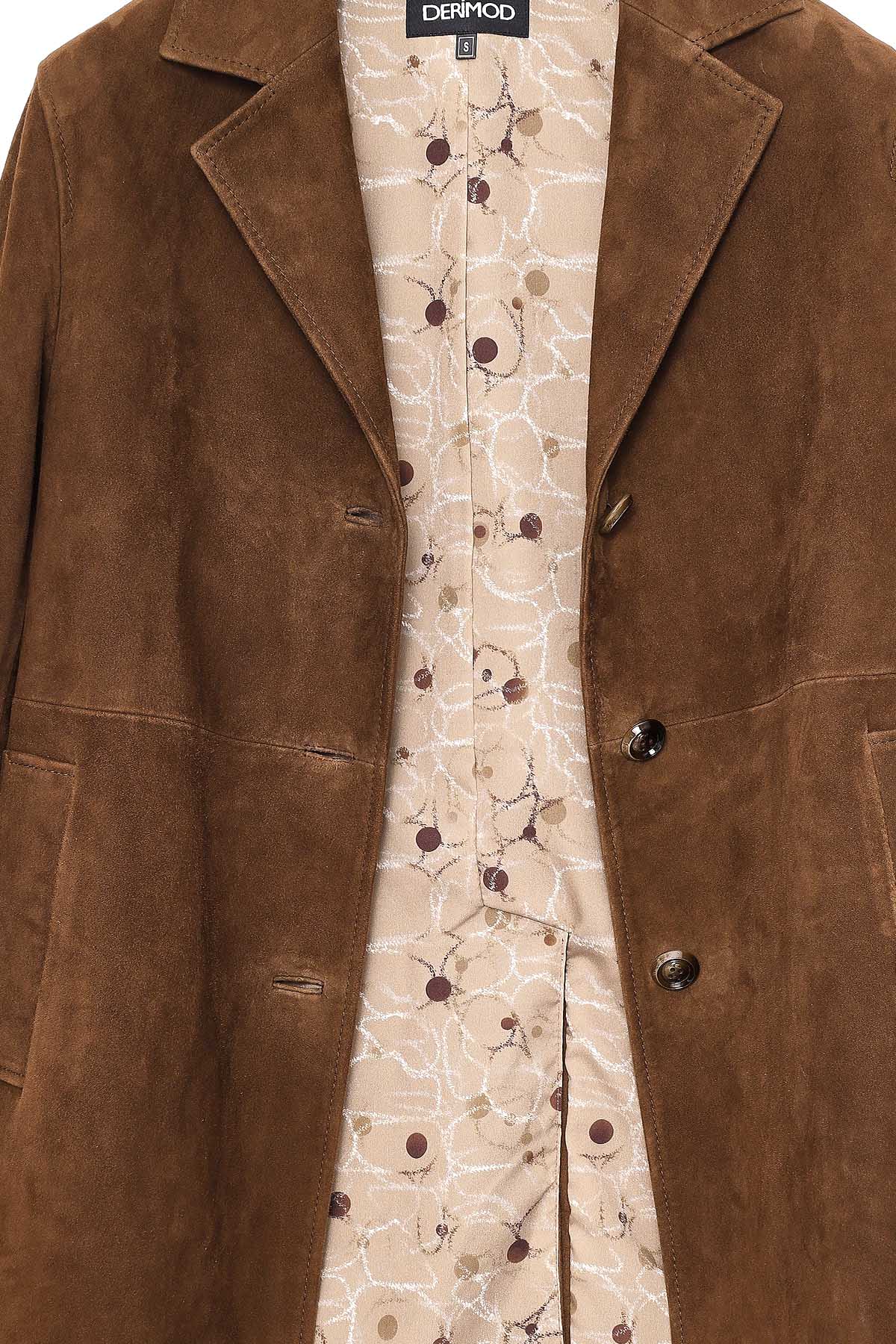 Pamela Kadın Kahverengi Süet Deri Kaban