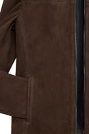 Neymar Men's Chestnut Man Collar Slim-Fit Suede Leather Jacket | Derimod