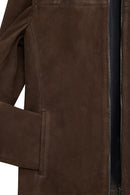 Neymar Men's Chestnut Man Collar Slim-Fit Suede Leather Jacket | Derimod