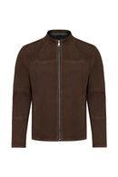 Neymar Men's Chestnut Man Collar Slim-Fit Suede Leather Jacket | Derimod