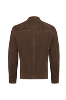Neymar Men's Chestnut Man Collar Slim-Fit Suede Leather Jacket | Derimod