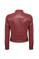 Vicky Kadın Bordo Hakim Yaka Kısa Deri Ceket | Derimod