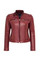 Vicky Kadın Bordo Hakim Yaka Kısa Deri Ceket | Derimod