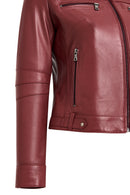 Vicky Kadın Bordo Hakim Yaka Kısa Deri Ceket | Derimod