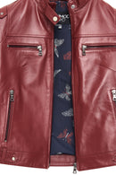 Vicky Kadın Bordo Hakim Yaka Kısa Deri Ceket | Derimod