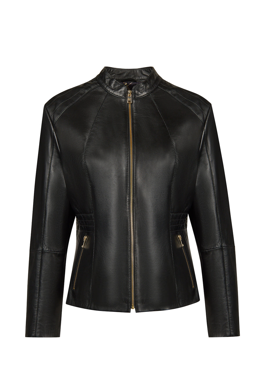 Lydia (Plus) Women's Black Wide Fit Zippered Leather Jacket 25SGE52971M | Derimod