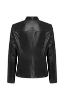 Lydia (Plus) Kadın Siyah Geniş Kalıp Fermuarlı Deri Ceket | Derimod