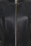 Lydia (Plus) Kadın Siyah Geniş Kalıp Fermuarlı Deri Ceket | Derimod