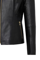 Lydia (Plus) Kadın Siyah Geniş Kalıp Fermuarlı Deri Ceket | Derimod