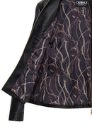 Lydia (Plus) Kadın Siyah Geniş Kalıp Fermuarlı Deri Ceket | Derimod