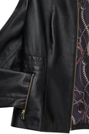 Lydia (Plus) Kadın Siyah Geniş Kalıp Fermuarlı Deri Ceket | Derimod