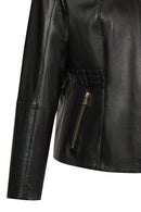 Lydia (Plus) Kadın Siyah Geniş Kalıp Fermuarlı Deri Ceket | Derimod