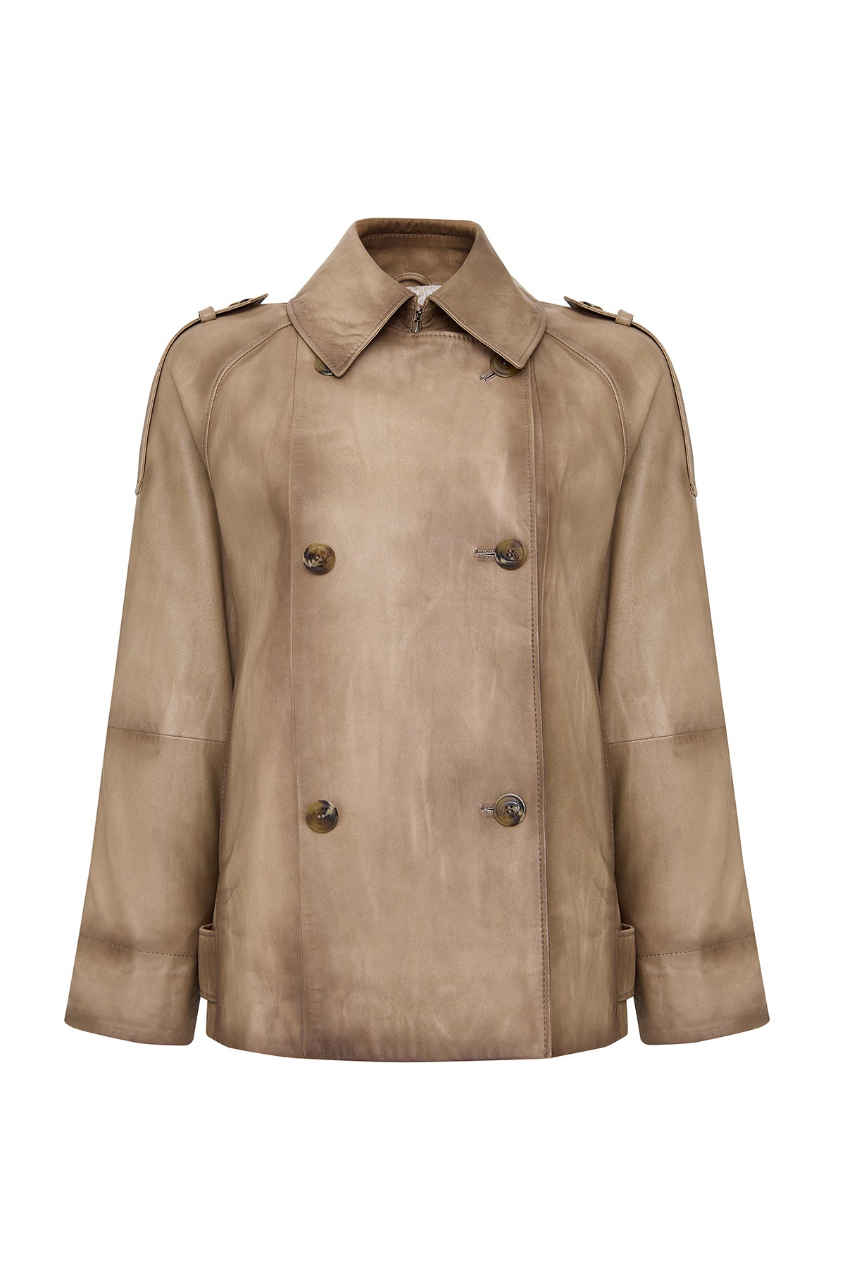 Estel Kadın Bej Kruvaze Yaka Oversize Deri Ceket 25SGE5626NC | Derimod