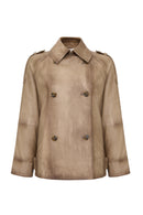 Estel Kadın Bej Kruvaze Yaka Oversize Deri Ceket | Derimod