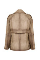 Estel Kadın Bej Kruvaze Yaka Oversize Deri Ceket | Derimod