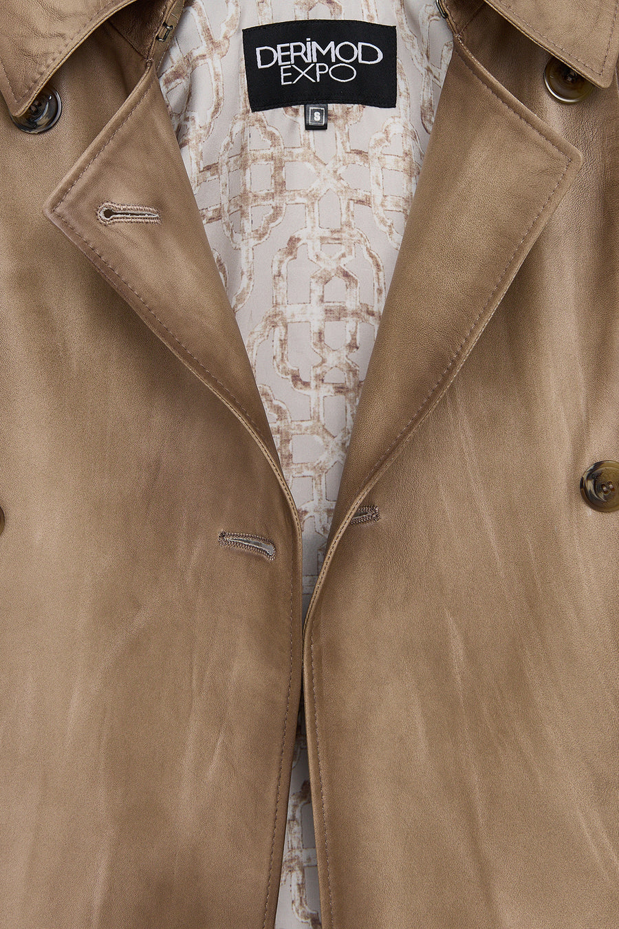 Estel Women's Beige Double-Breasted Oversize Leather Jacket