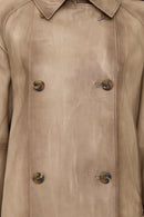 Estel Kadın Bej Kruvaze Yaka Oversize Deri Ceket | Derimod