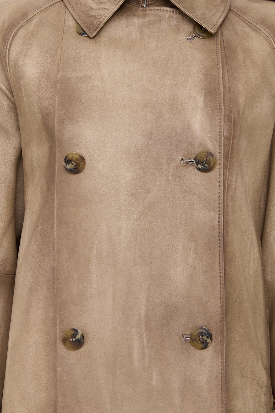 Estel Women's Beige Double-Breasted Oversize Leather Jacket