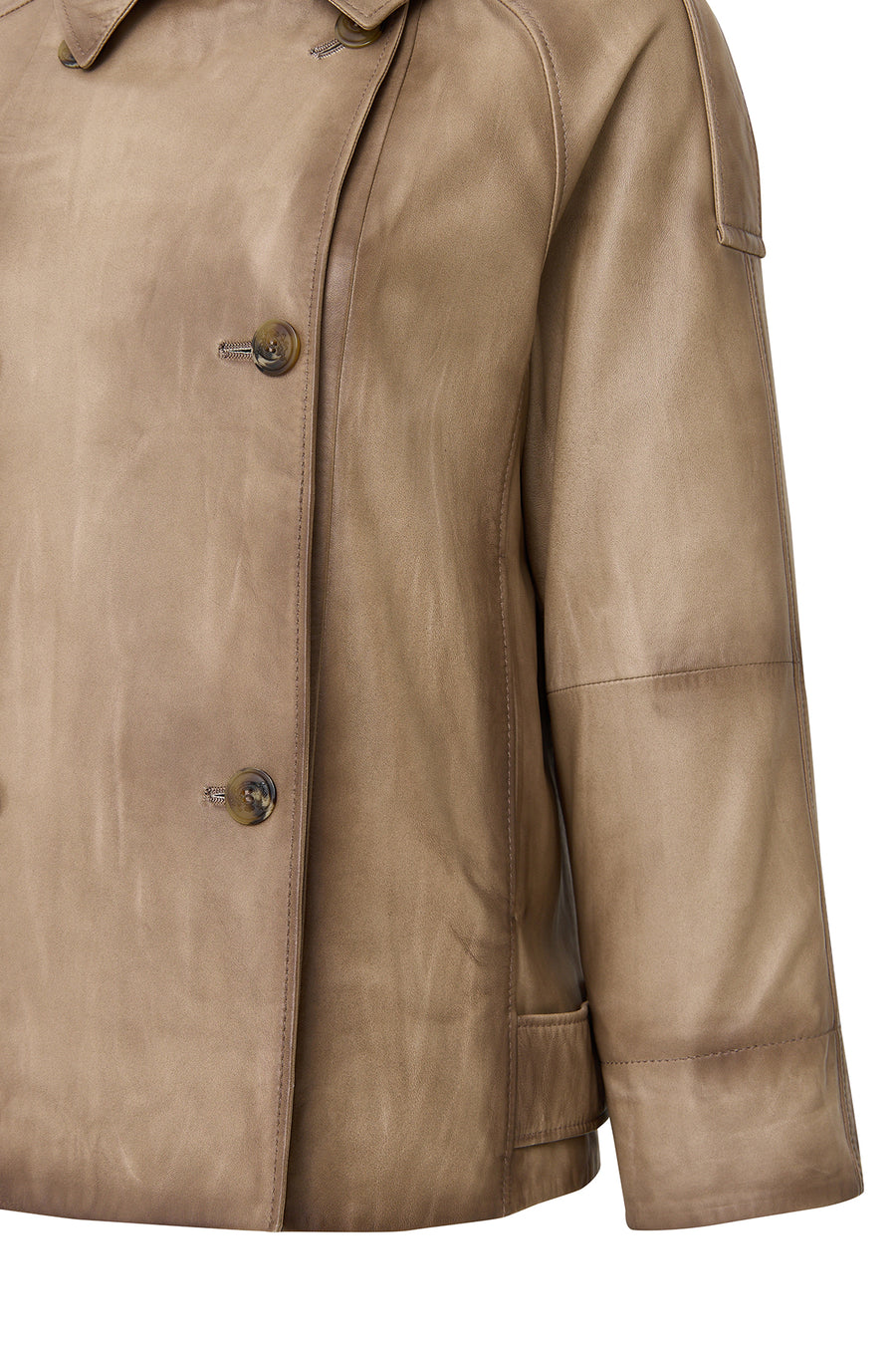 Estel Women's Beige Double-Breasted Oversize Leather Jacket