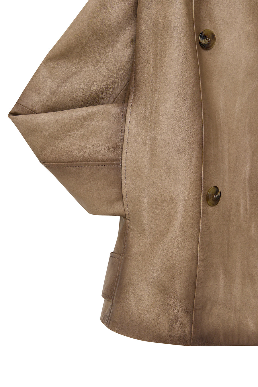 Estel Women's Beige Double-Breasted Oversize Leather Jacket