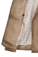 Estel Kadın Bej Kruvaze Yaka Oversize Deri Ceket | Derimod