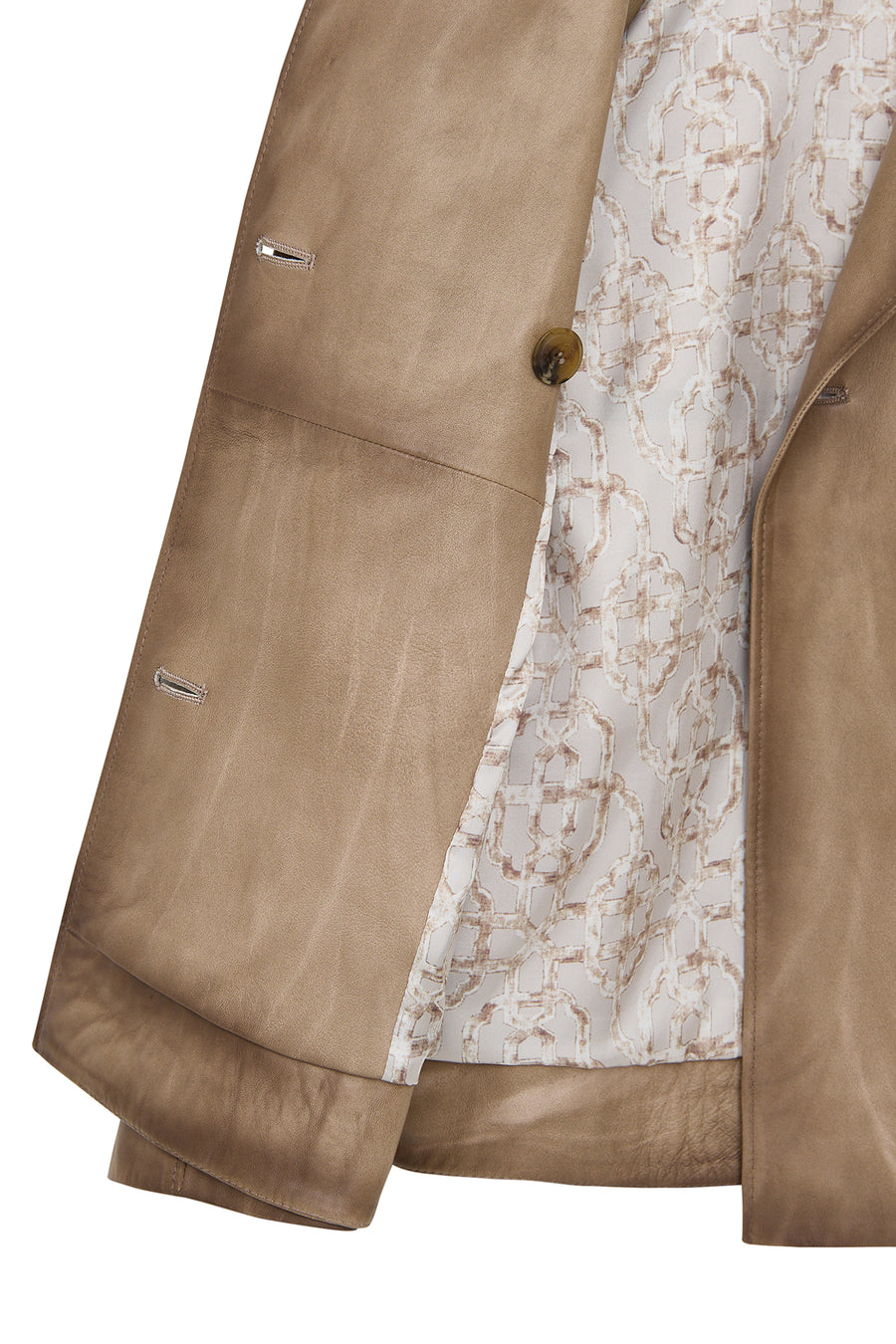 Estel Women's Beige Double-Breasted Oversize Leather Jacket