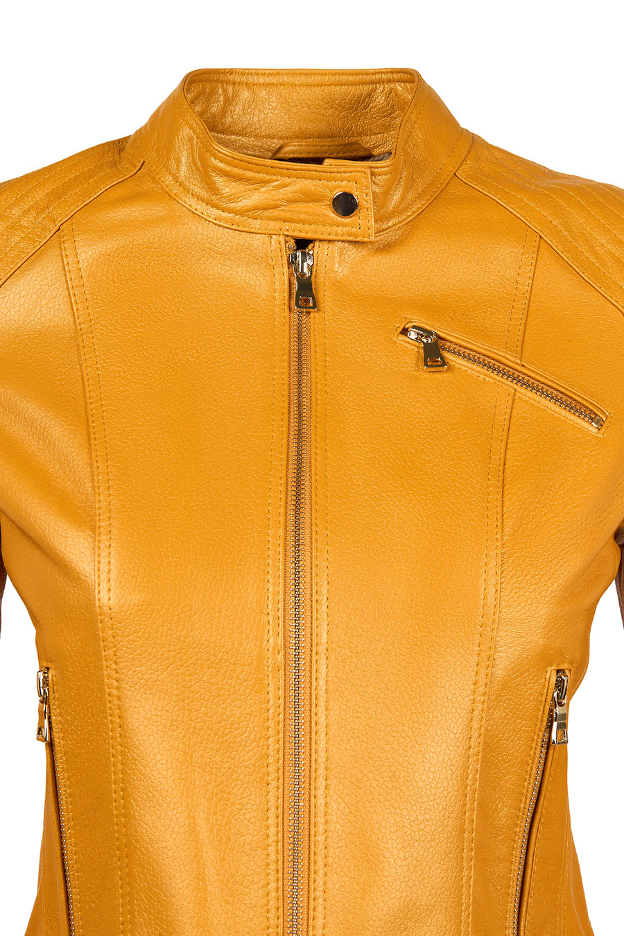 Sonia Woman Yellow Mandarin Collar Short Leather Jacket
