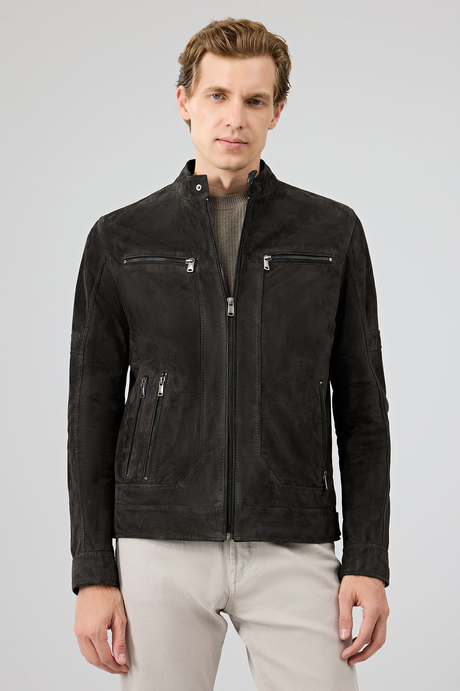 Patrick Men's Grey Suede Leather Jacket 25SGE654110 | Derimod