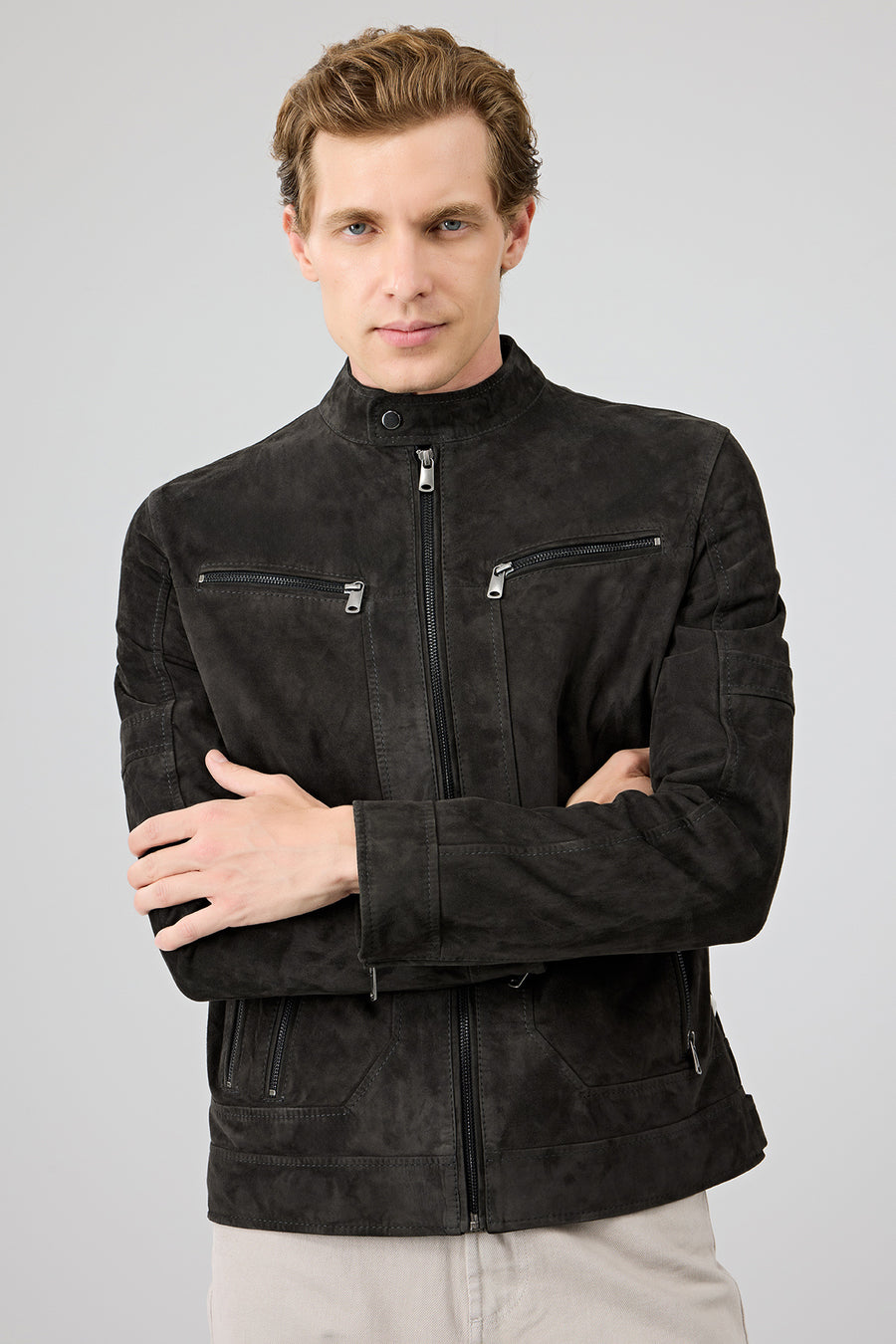 Patrick Men's Grey Suede Leather Jacket
