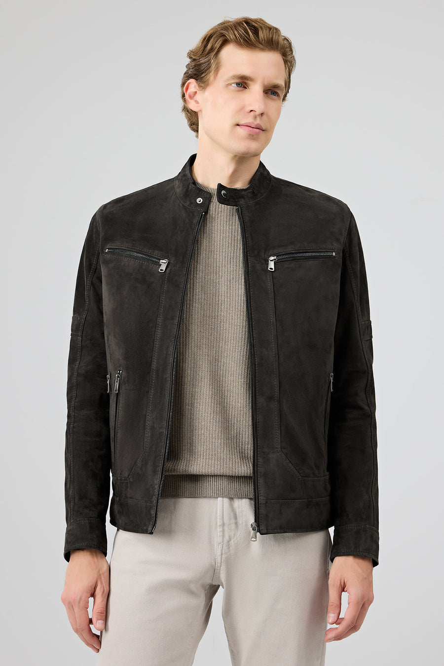 Patrick Men's Grey Suede Leather Jacket