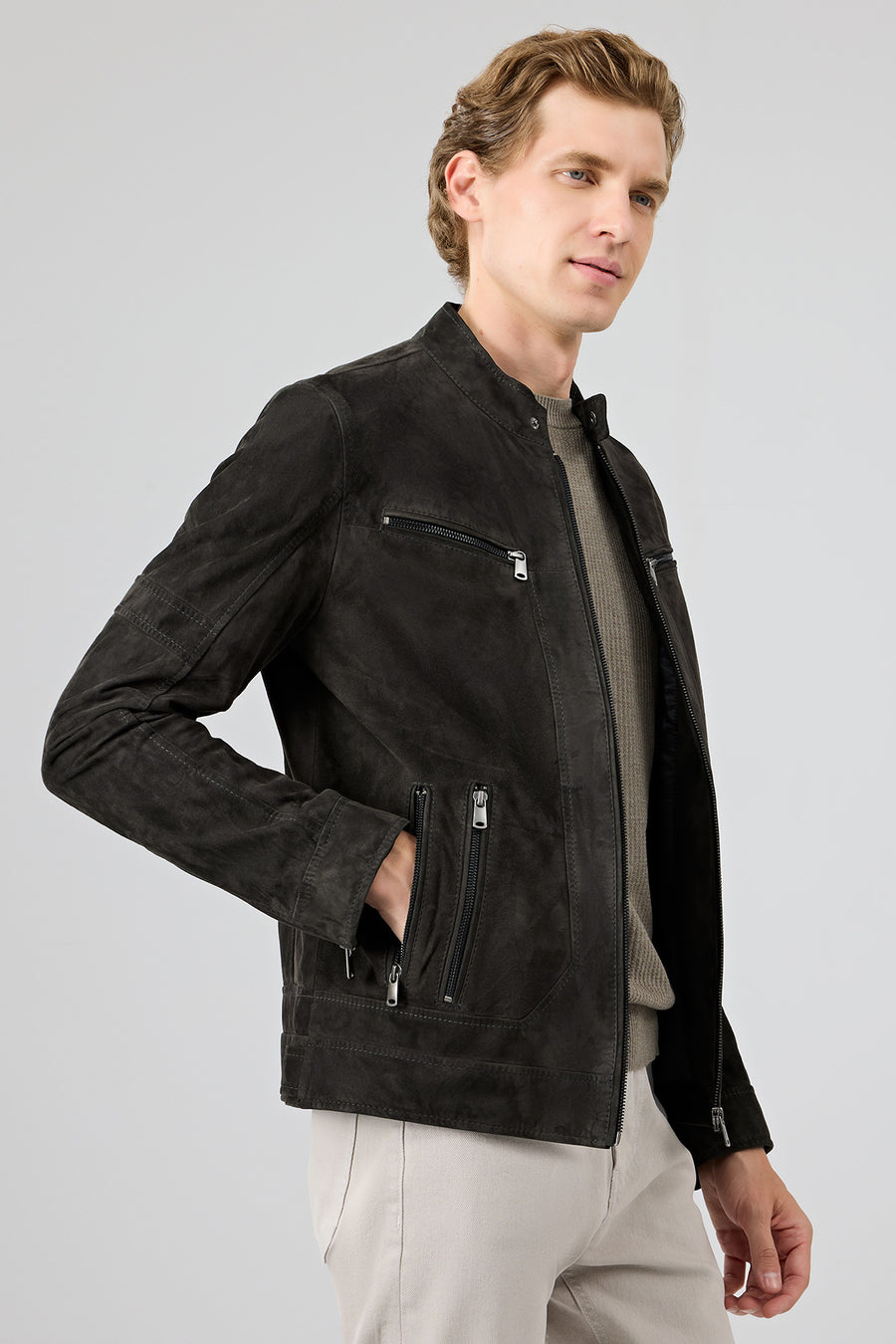 Patrick Men's Grey Suede Leather Jacket