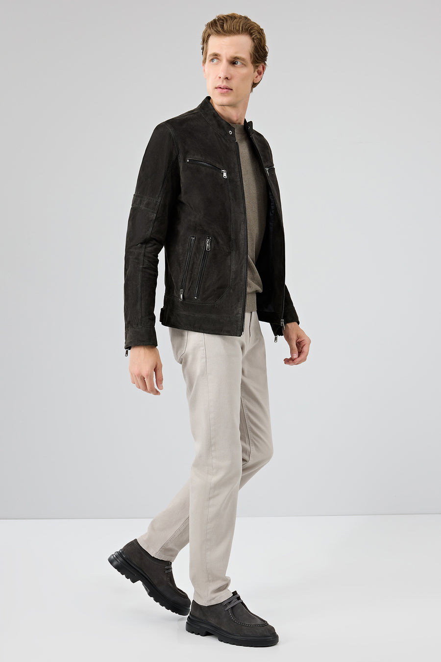 Patrick Men's Grey Suede Leather Jacket