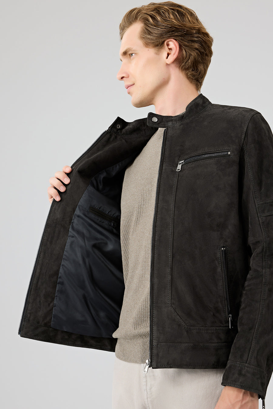 Patrick Men's Grey Suede Leather Jacket