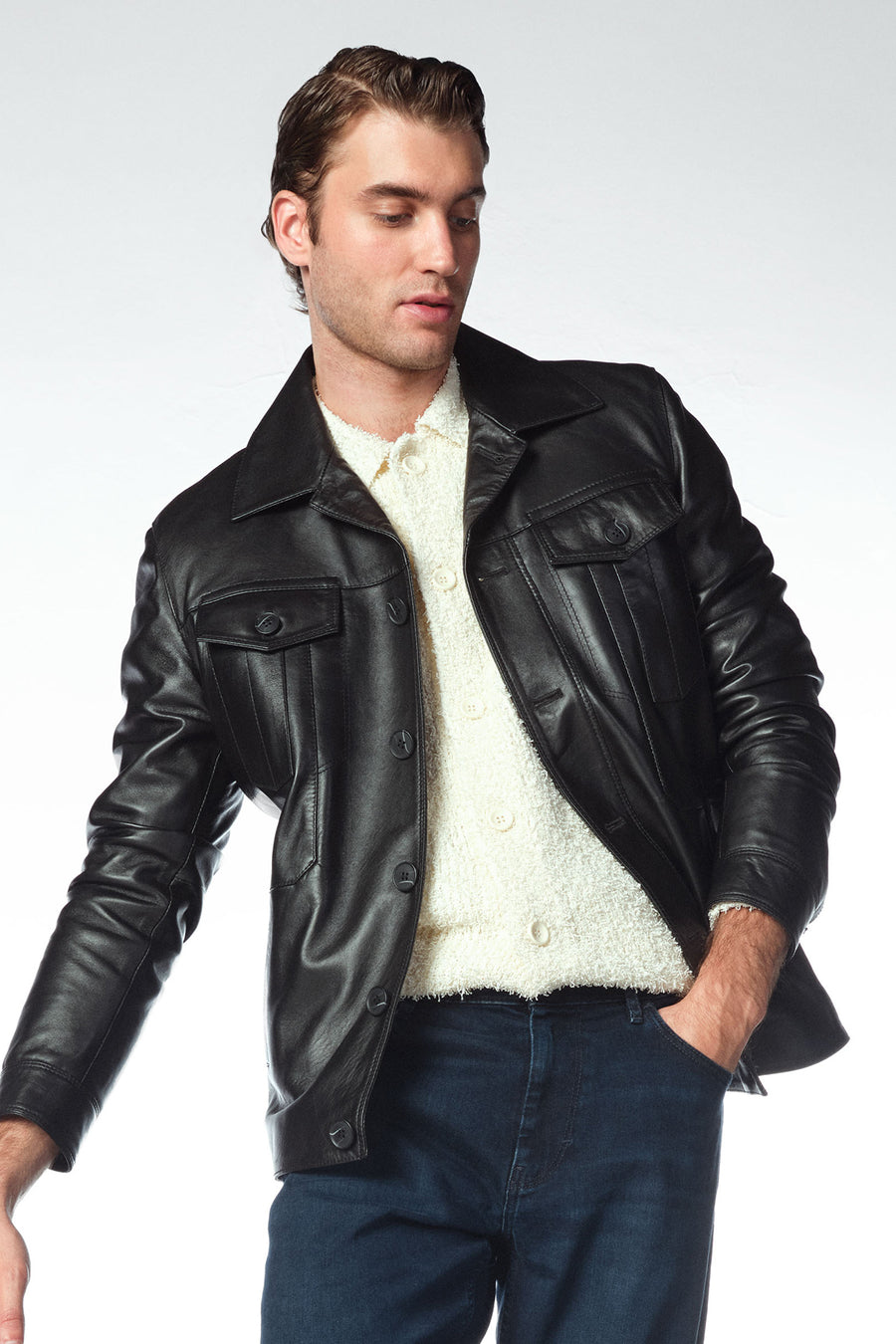 Axel Men's Black Leather Jacket 25SGE65691M | Derimod