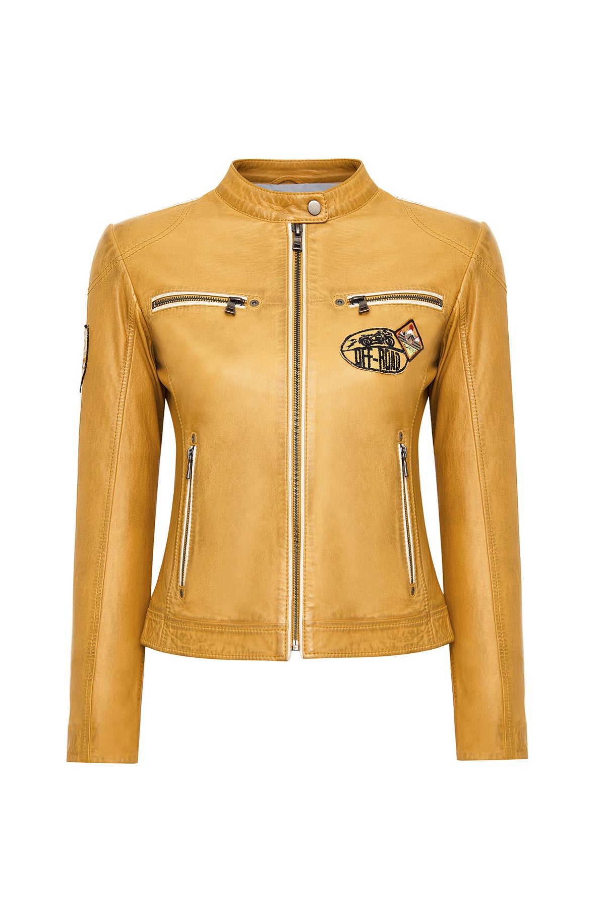 Champs Women's Yellow Embroidered Short Leather Jacket 25SGM530951 | Derimod