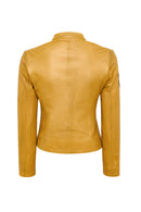 Champs Women's Yellow Embroidered Short Leather Jacket | Derimod