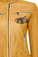 Champs Women's Yellow Embroidered Short Leather Jacket | Derimod