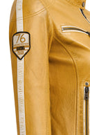 Champs Women's Yellow Embroidered Short Leather Jacket | Derimod