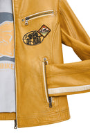 Champs Women's Yellow Embroidered Short Leather Jacket | Derimod