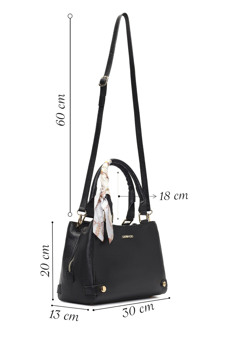 Women's Black Long Strapped Accessorized Shoulder Bag