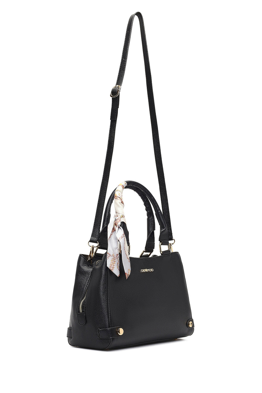 Women's Black Long Strapped Accessorized Shoulder Bag