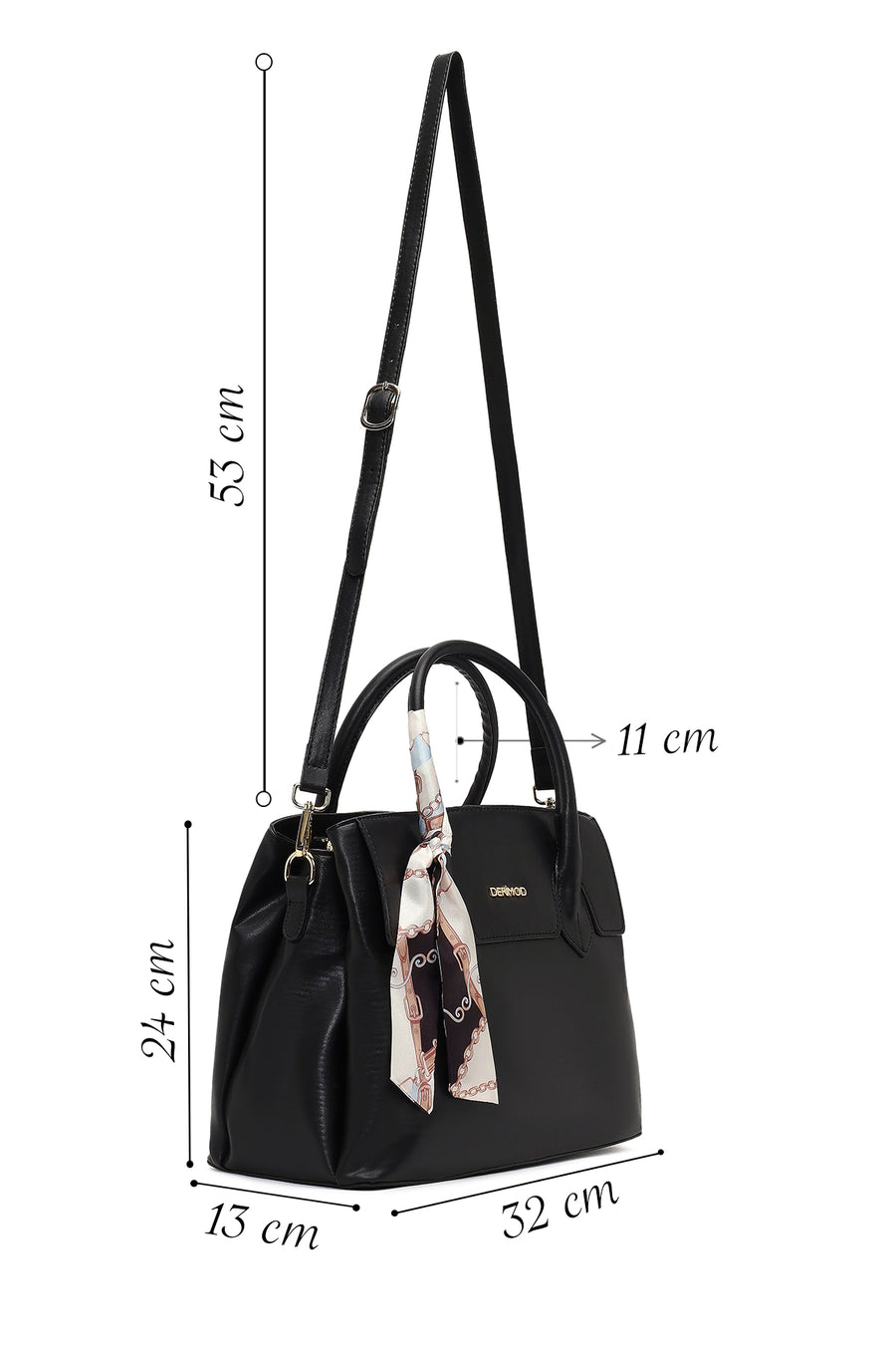 Women's Black Long Strapped Accessorized Shoulder Bag
