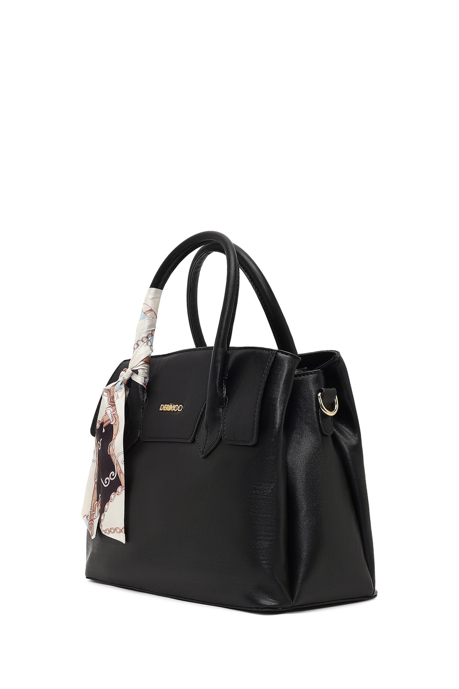 Women's Black Long Strapped Accessorized Shoulder Bag