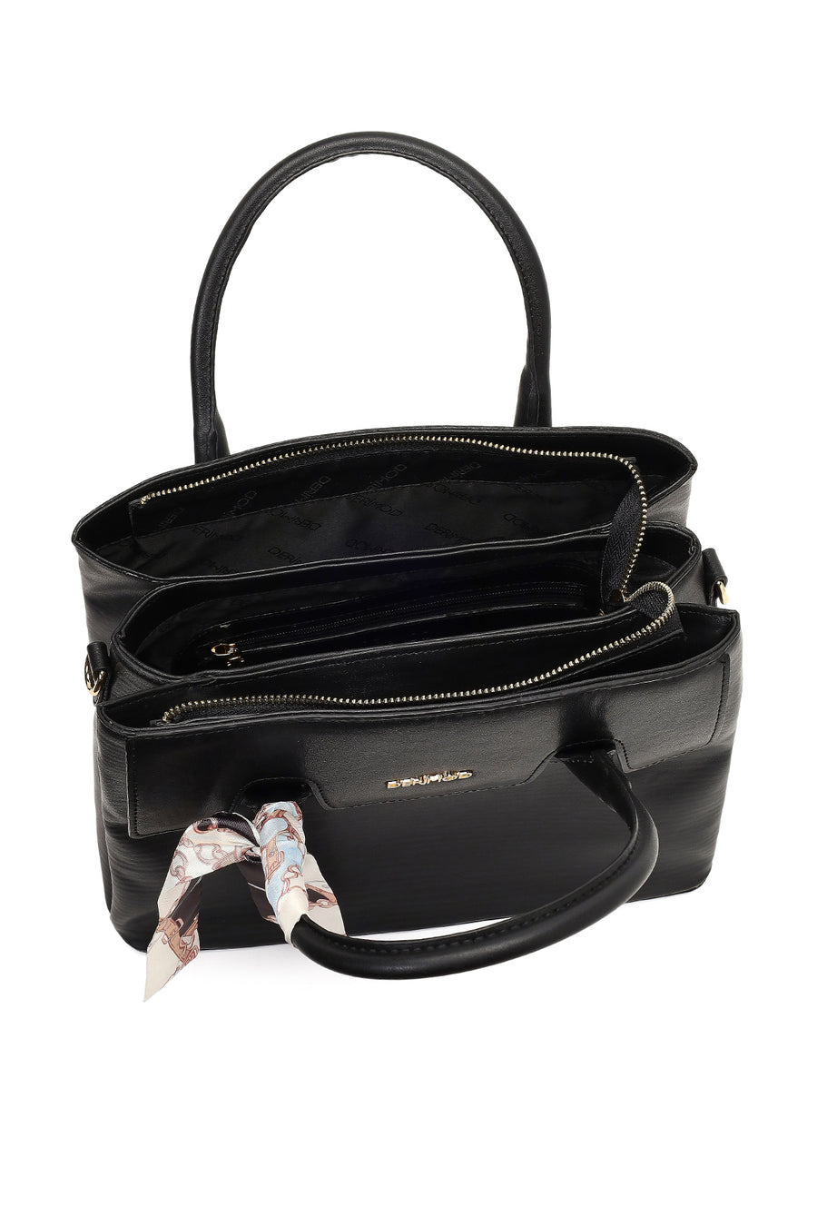 Women's Black Long Strapped Accessorized Shoulder Bag
