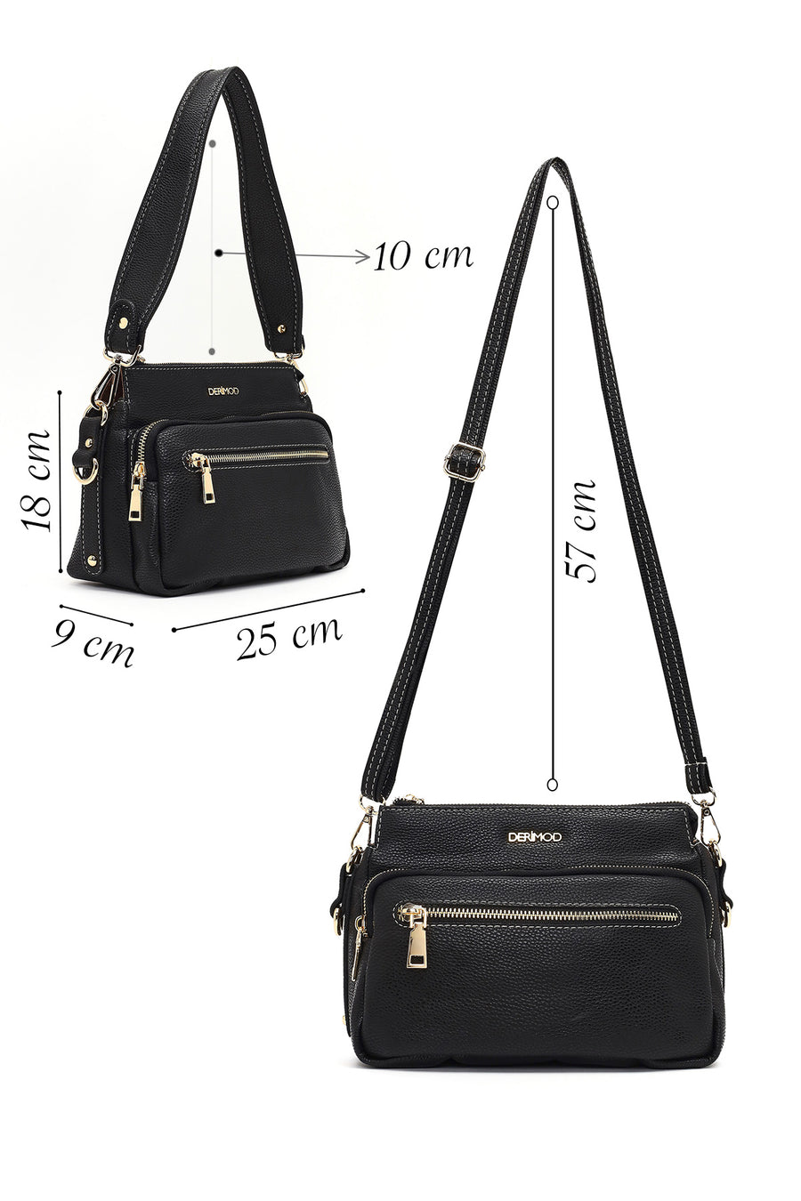 Women's Black Long Strapped Patterned Crossbody Bag