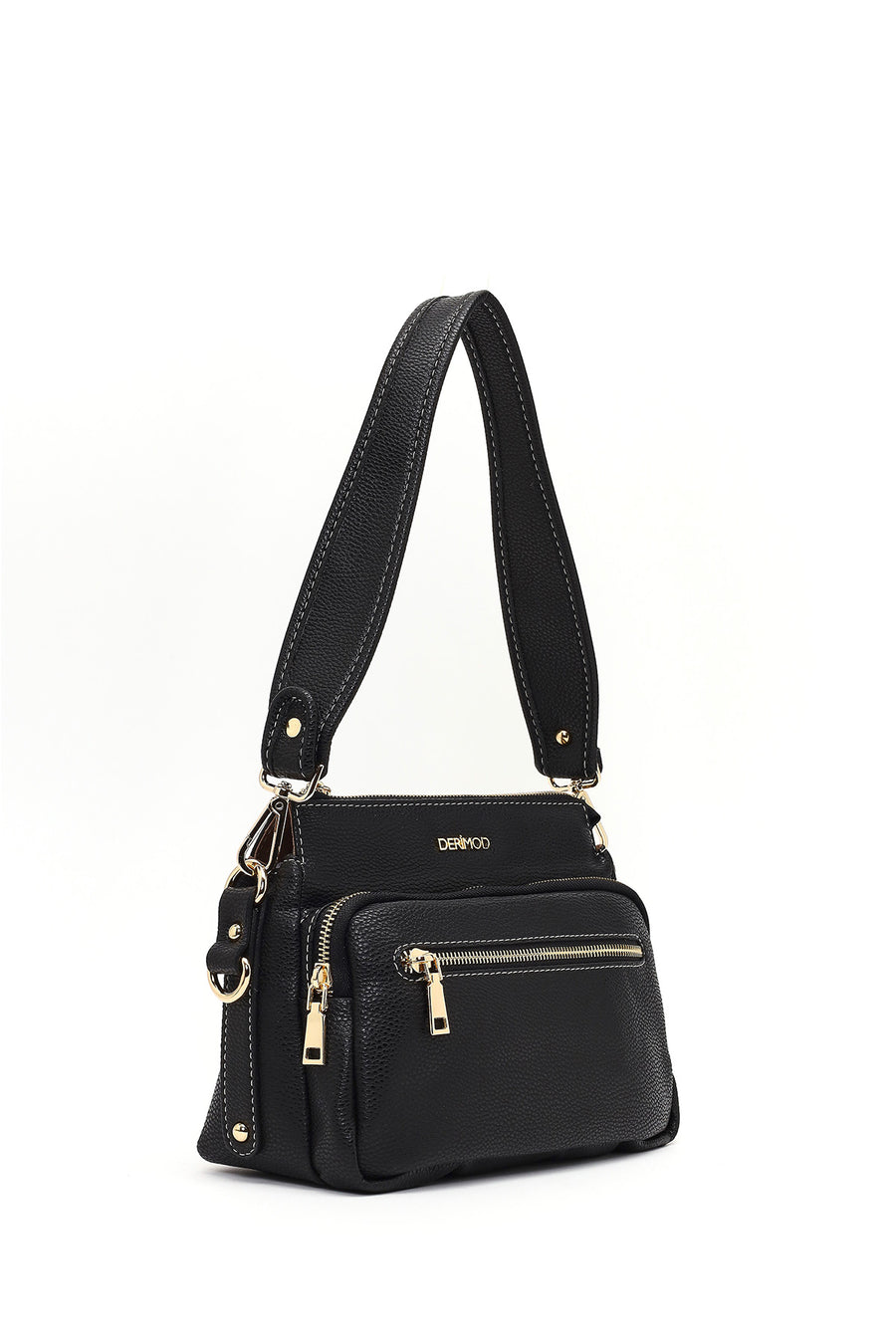 Women's Black Long Strapped Patterned Crossbody Bag