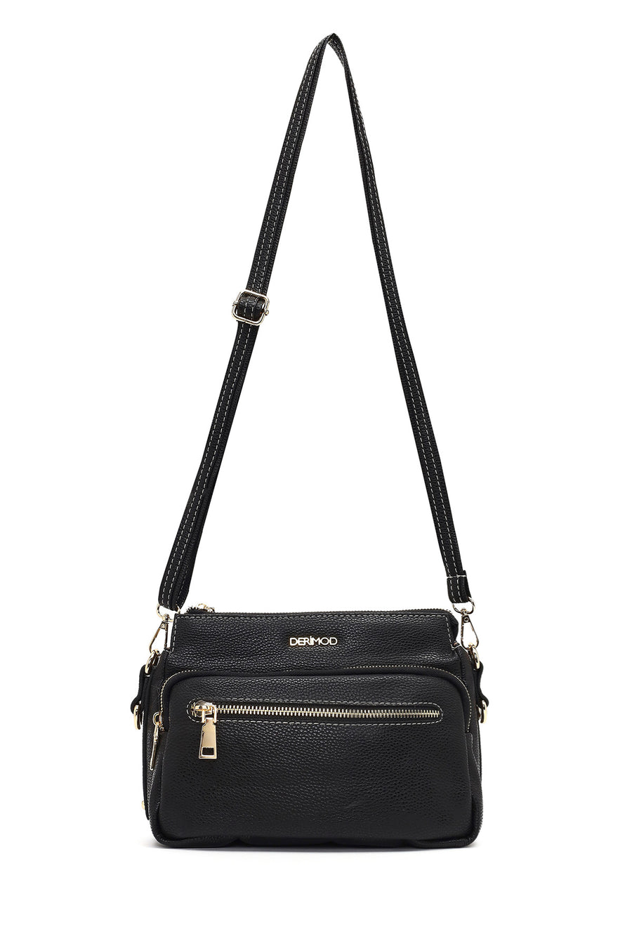 Women's Black Long Strapped Patterned Crossbody Bag