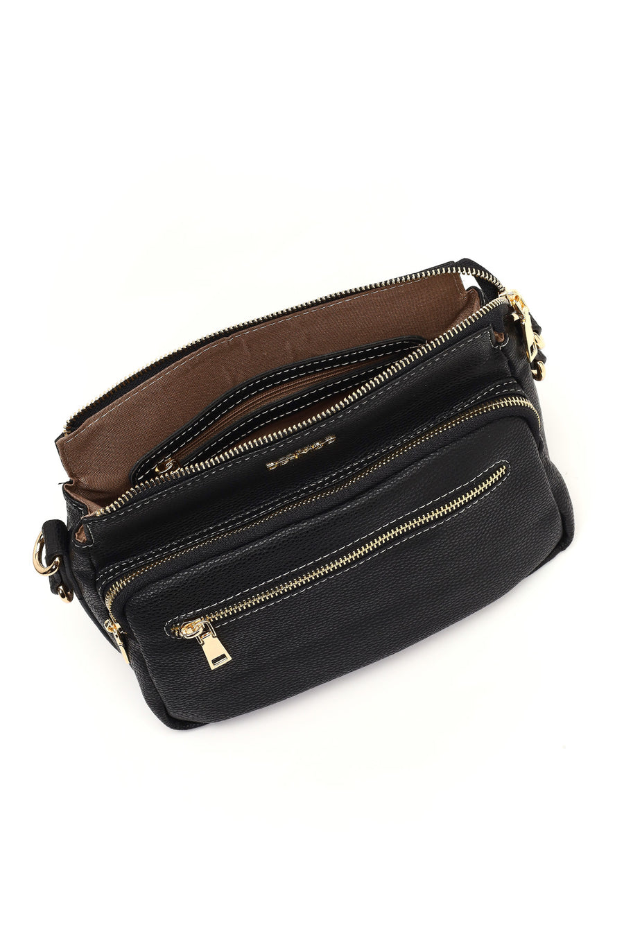 Women's Black Long Strapped Patterned Crossbody Bag