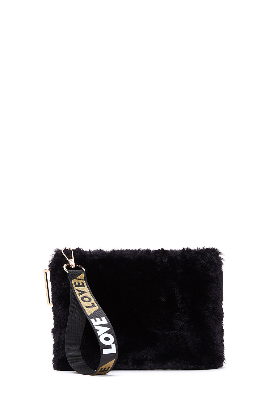 Women's Black Long Strap Plush Clutch Bag