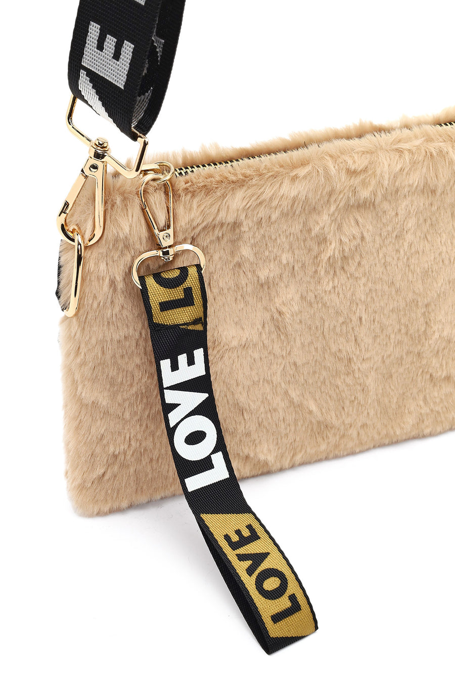 Women's Tan Long Strap Plush Clutch Bag